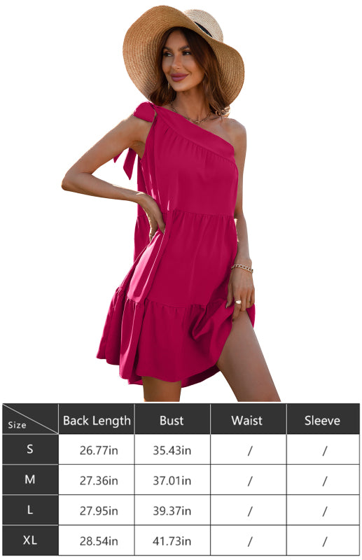 Women's Diagonal Neck Solid Color Ruffle Dress