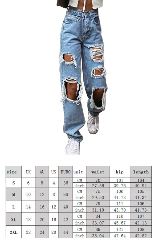 Ladies Ripped Wash Style Denim Trousers