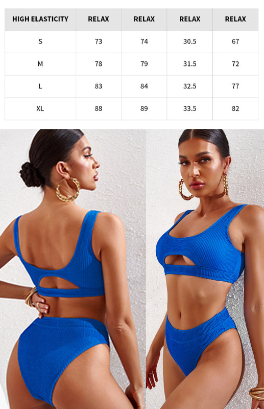 Women's Cutout Solid Color Split Swimsuit