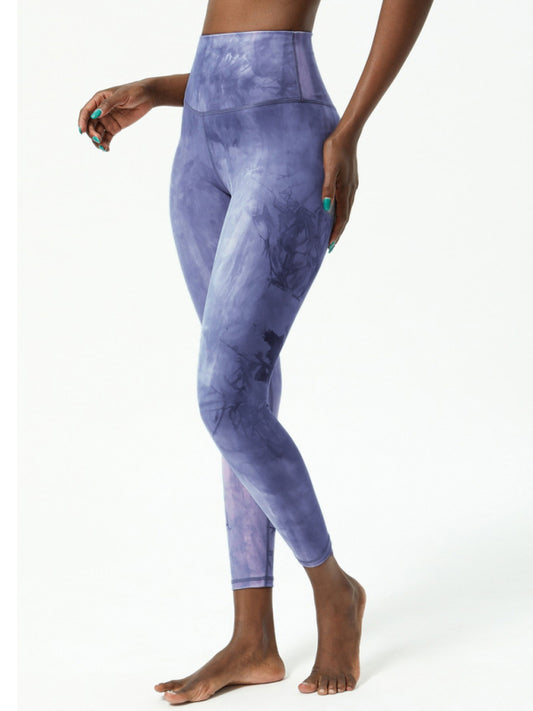 Women's Autumn and Winter Yoga Pants High Waist Hip Raise Tie Dye Printed Ninth Pants