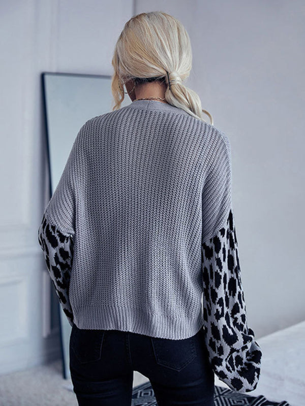 Women's Long Sleeve Leopard Sweater Jacket