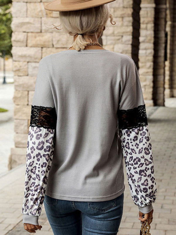 Women’s Color Block Lace Cheetah Print Sweatshirt
