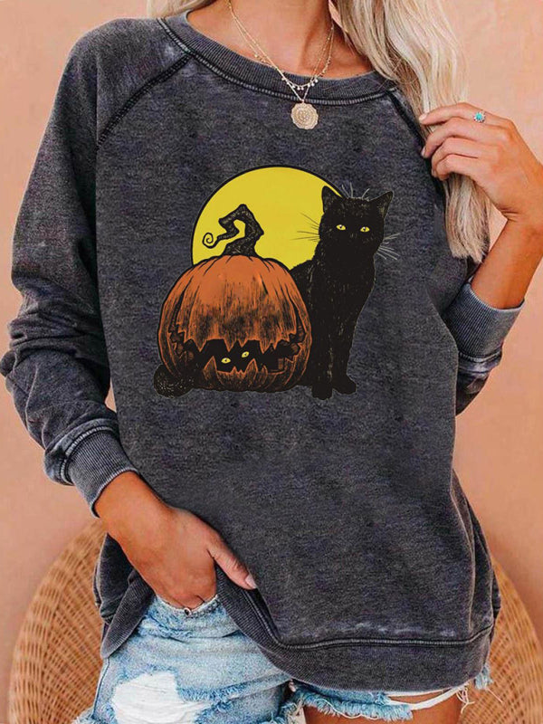 Women's Raglan Sleeve Loose Halloween Themed Print Top