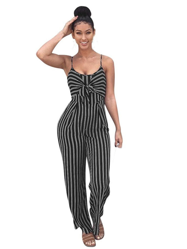 Women's hot sexy nightclub striped camisole wide leg jumpsuit