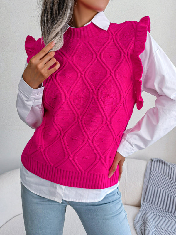 Women's fungus side diamond knitted vest sweater