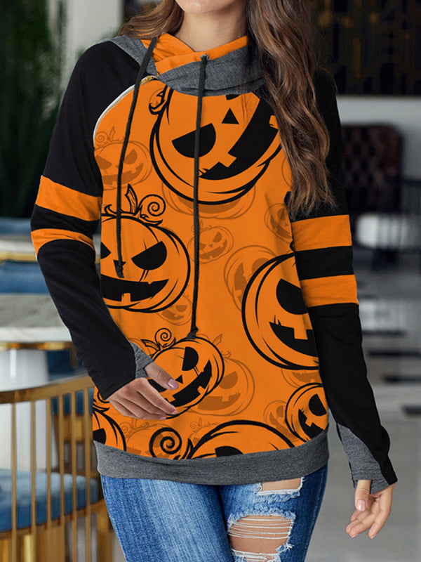 Women's Halloween Print Contrast Raglan Sleeve Top