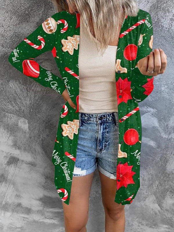 Women's Christmas themed printed jacket small cardigan