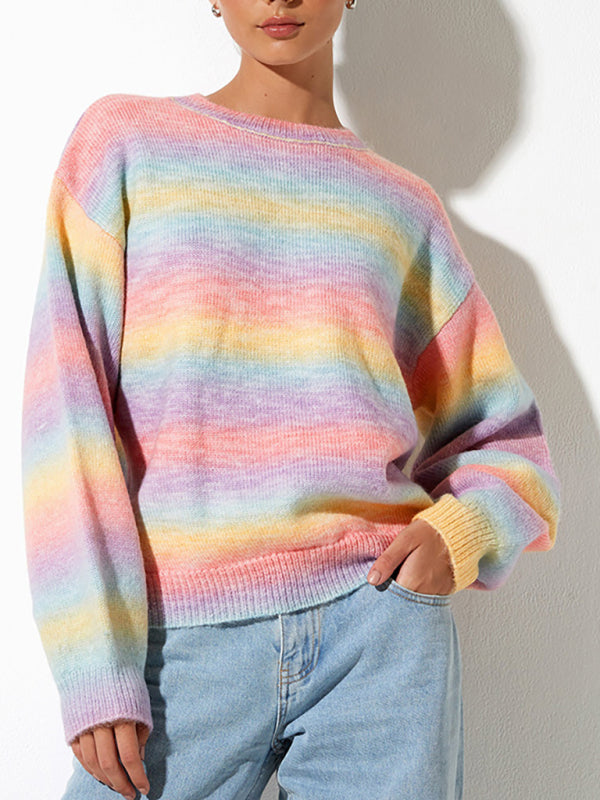 Women's Multi Colored Pastel Ombre Pullover Knit Sweater