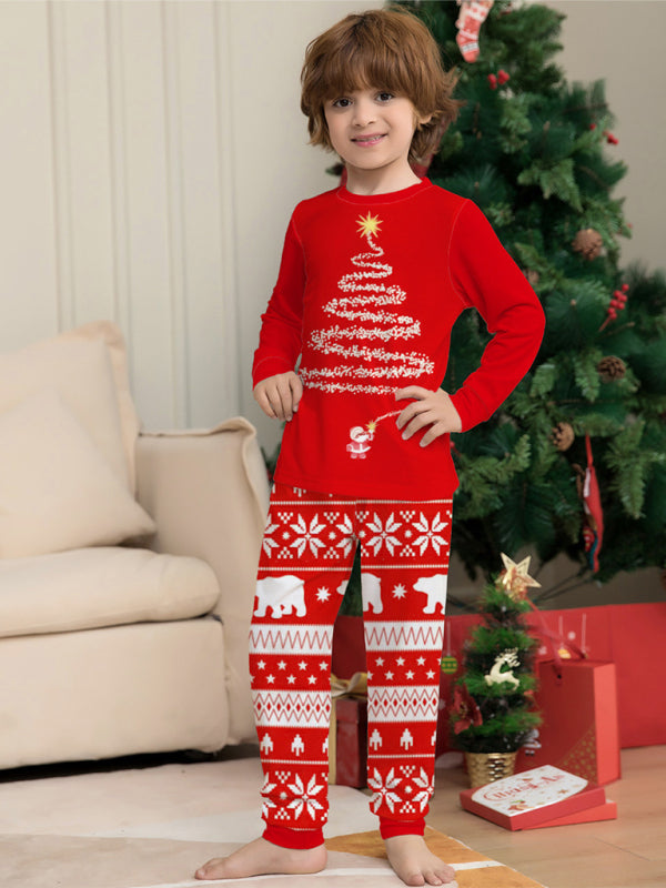 Kid’s Long Sleeves Holiday Christmas Tree Polar Isle Holiday Fitted Two Piece Pajamas