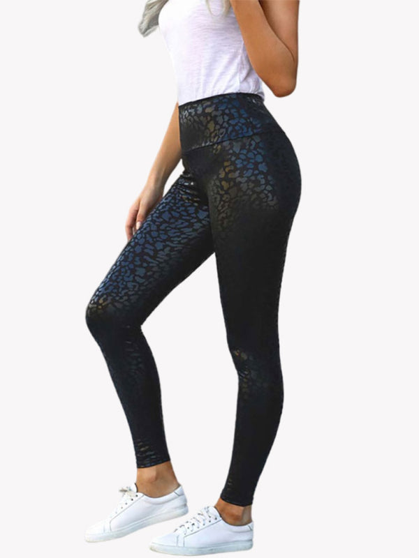 Fashion Super Elastic Texture Print Tight Casual High Waist Slim Ninth Pants