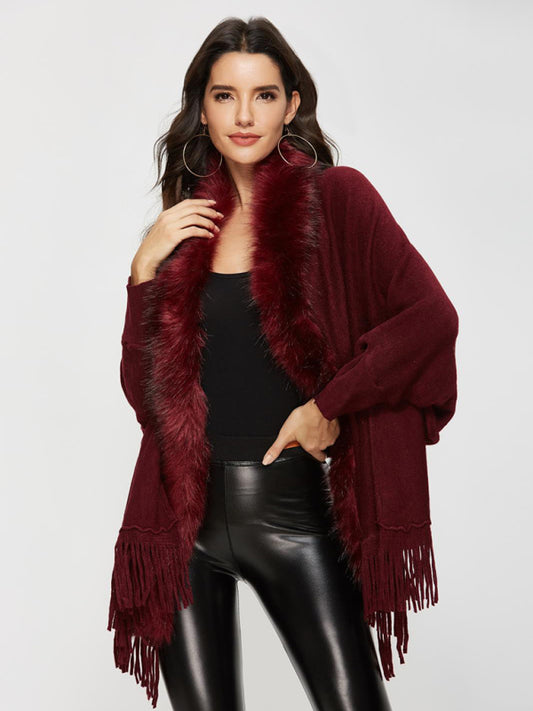autumn winter fur fur collar shawl cardigan wool coat