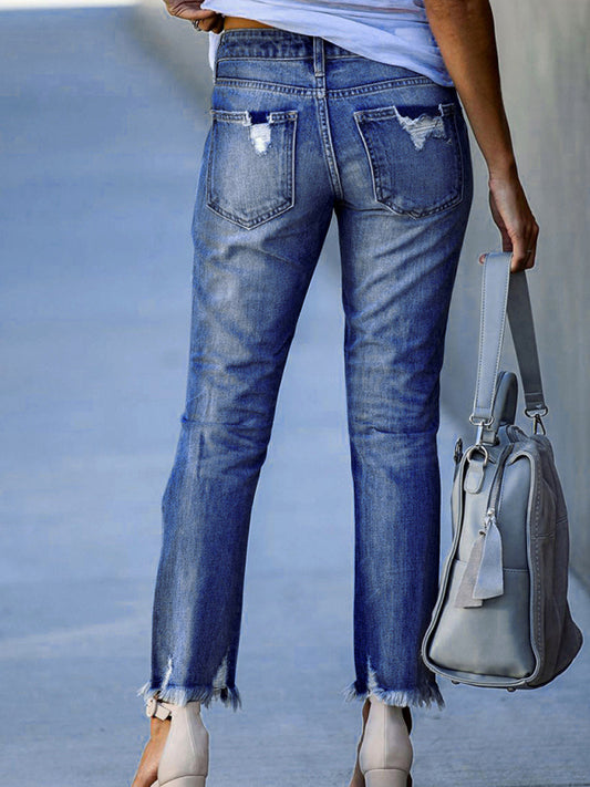 Women’s Rip Vibes Distressed Straight Leg Denim Jeans