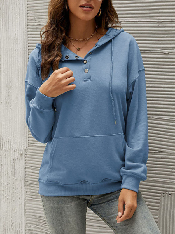 Women’s Solid Color Button Up Cozy Drawstring Hood