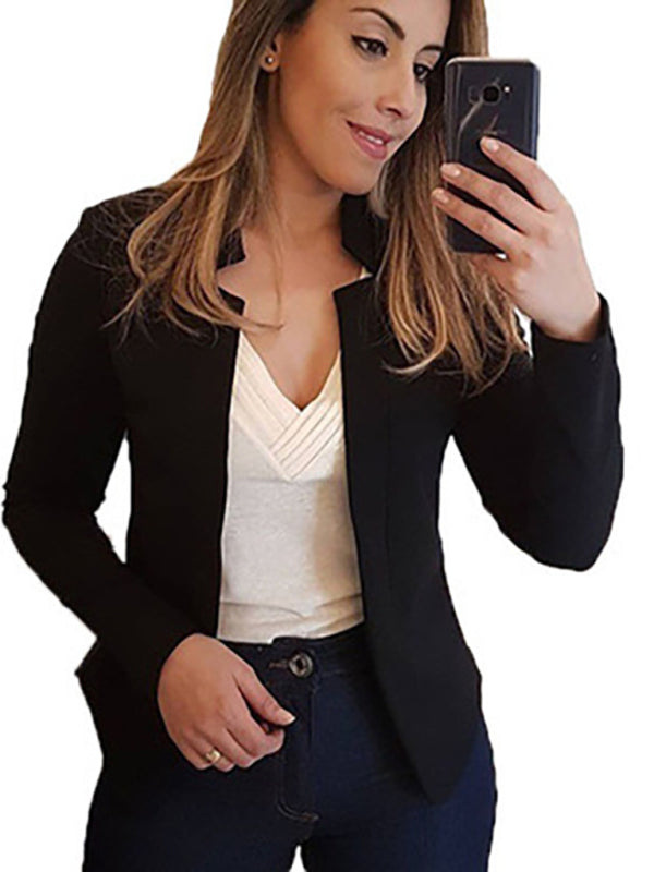 Women’s Solid Color Crop Slit Trim Long Sleeve Open Front Cardigan Jacket