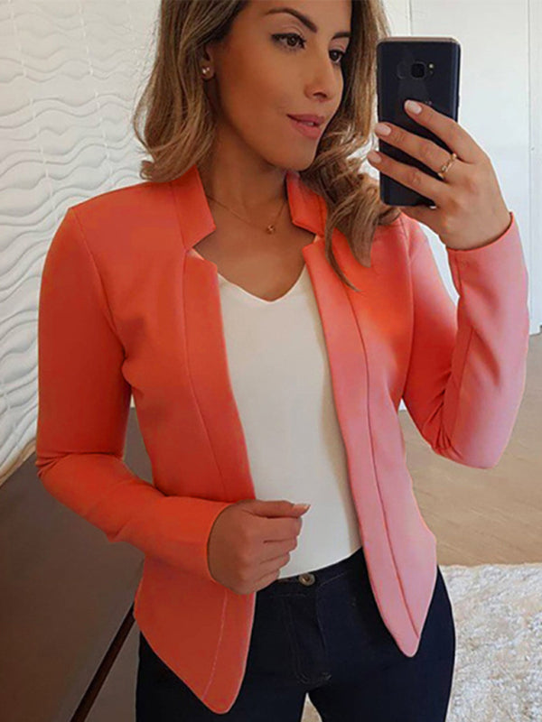 Women’s Solid Color Crop Slit Trim Long Sleeve Open Front Cardigan Jacket