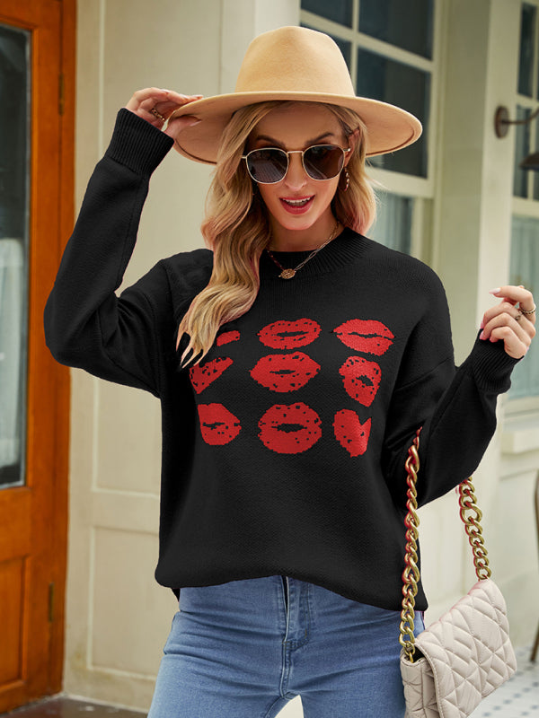 Women's Heart Lips Print Sweater