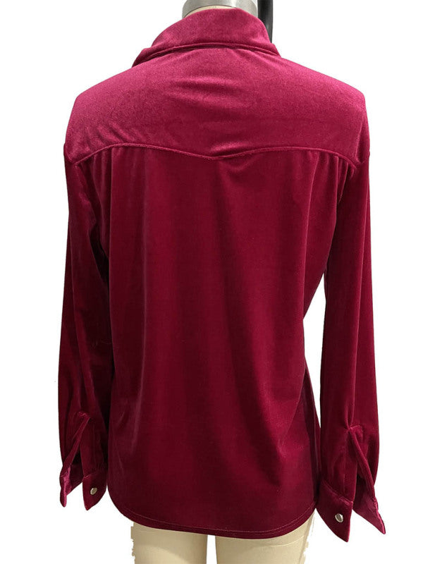 Women's Solid Color Utility Velvet Button Up Shirt