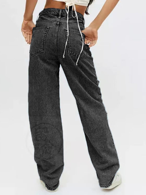 Women's Ripped High Waist Relaxed Baggy Jeans