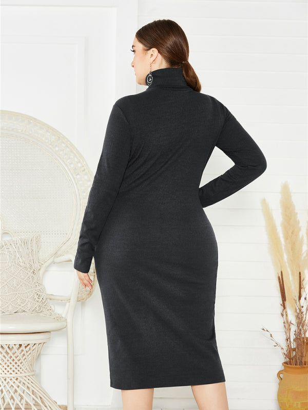 Women's Solid Color Plus Size Turtleneck Long Sleeve Curves Dress
