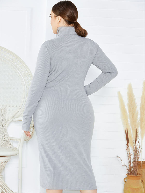 Women's Solid Color Plus Size Turtleneck Long Sleeve Curves Dress