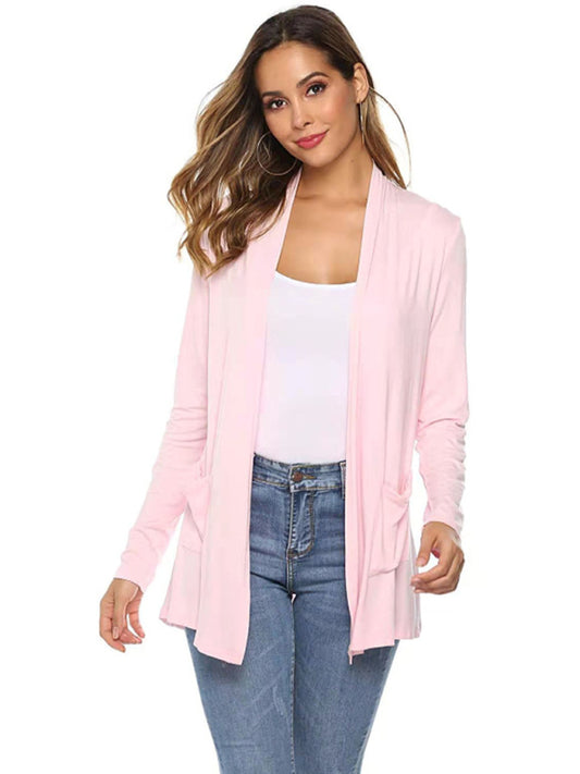 Women's Solid Color Open Front Two Pocket Cardigan