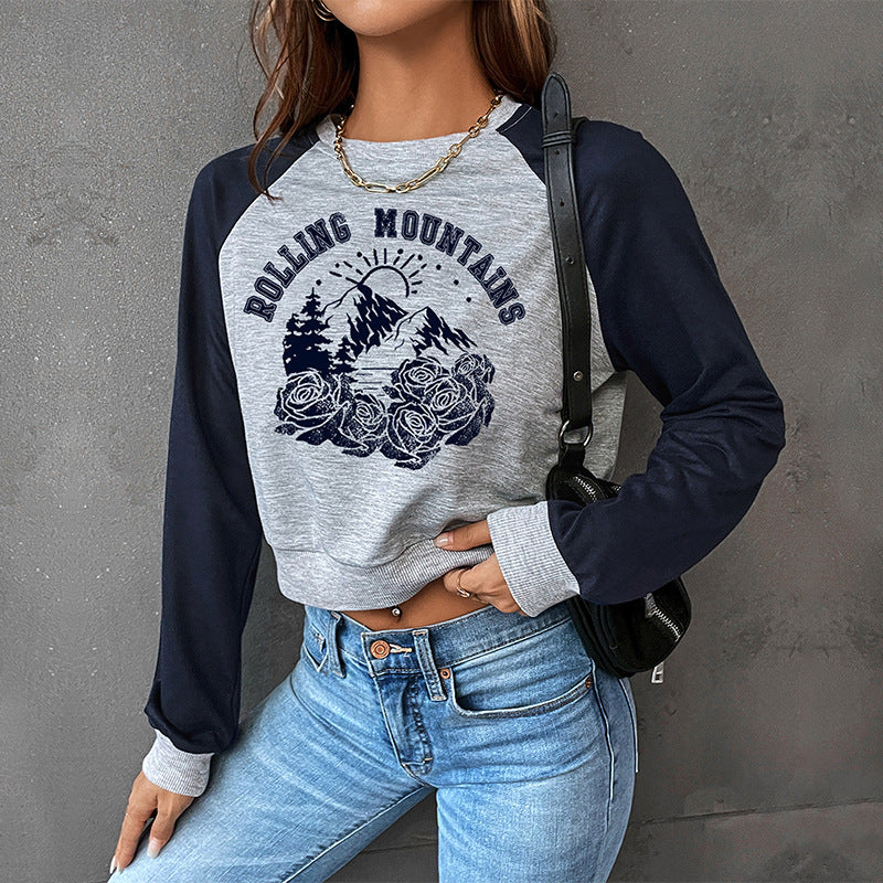 Women's Cropped Raglan Long-sleeve Graphic Sweatshirt