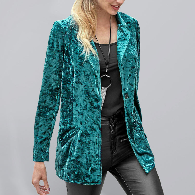 Women's Solid Color Crushed Velvet Blazer