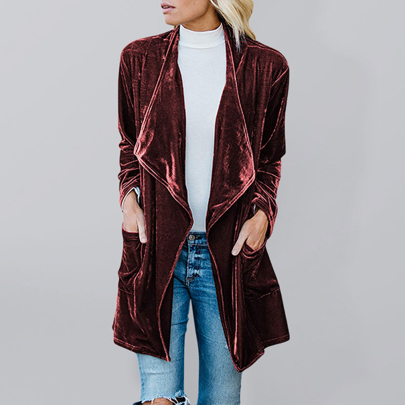 Women's Solid Color Open Front Velvet Blazer