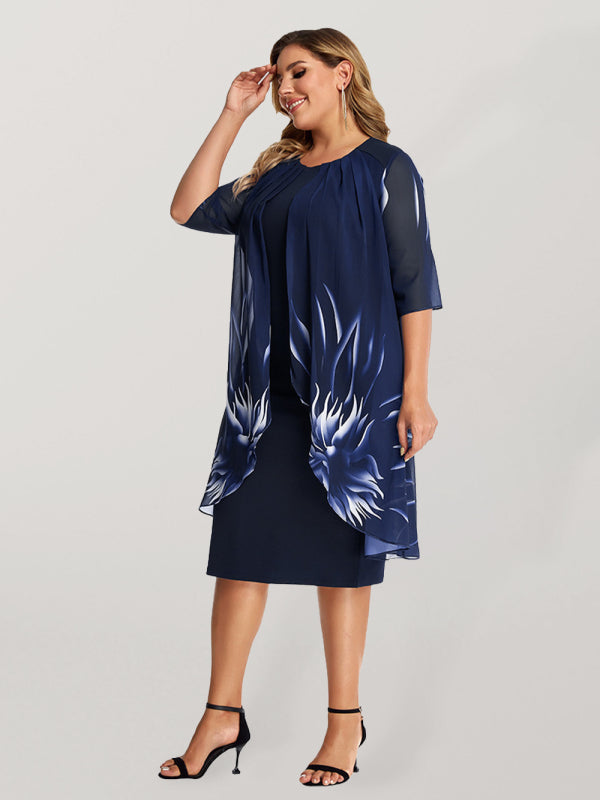 Plus size elegant temperament women's knitted lace cape dress