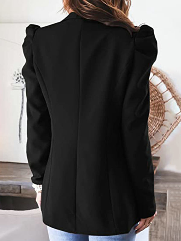 Women's casual commuting long-sleeved shoulder pad puff sleeve slim suit