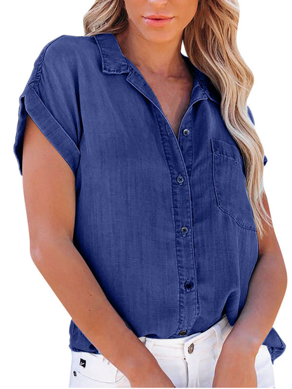 Women's Denim Short-sleeve Button-up Shirt