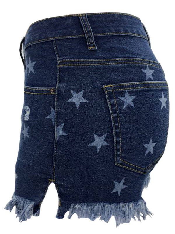 Women's All Over Star Print Denim Shorts
