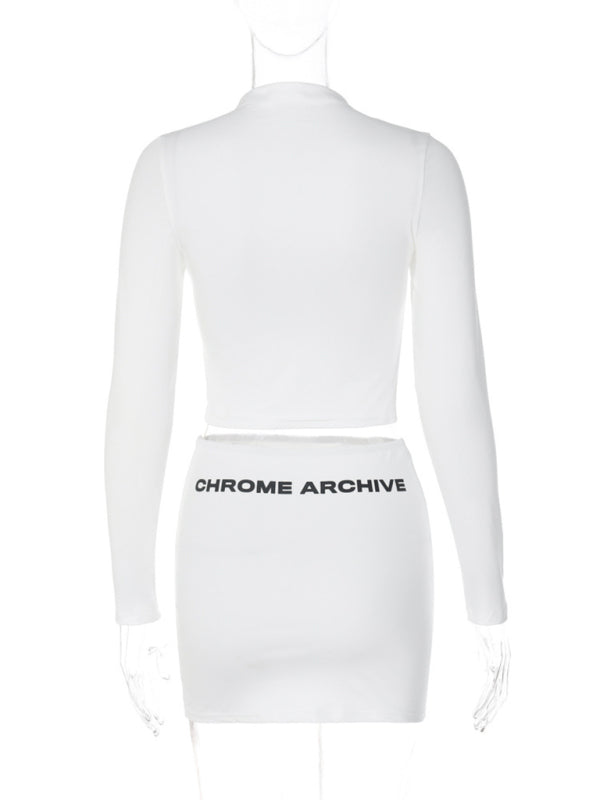 Women's Alphabet Cropped Top + High Waist Tight Skirt Set