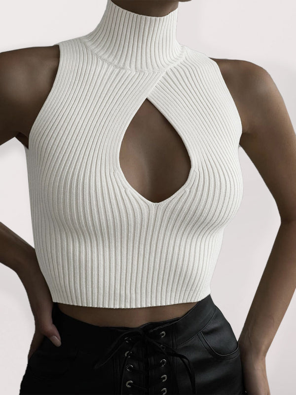 Women's Solid Color Sleeveless Hollow Slim Wool Vest Top
