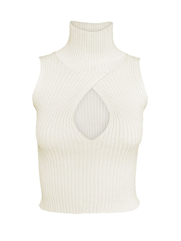 Women's Solid Color Sleeveless Hollow Slim Wool Vest Top