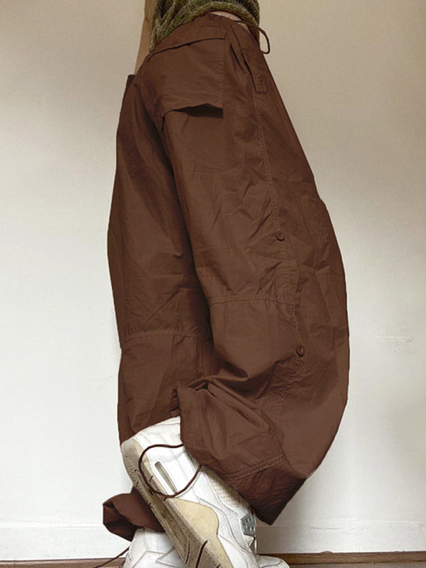 Women's Solid Color Oversize Parachute Cargo Pants