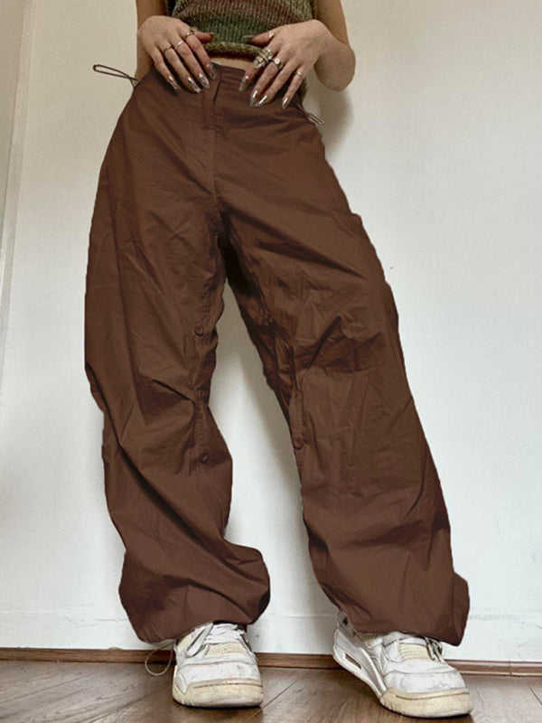 Women's Solid Color Oversize Parachute Cargo Pants