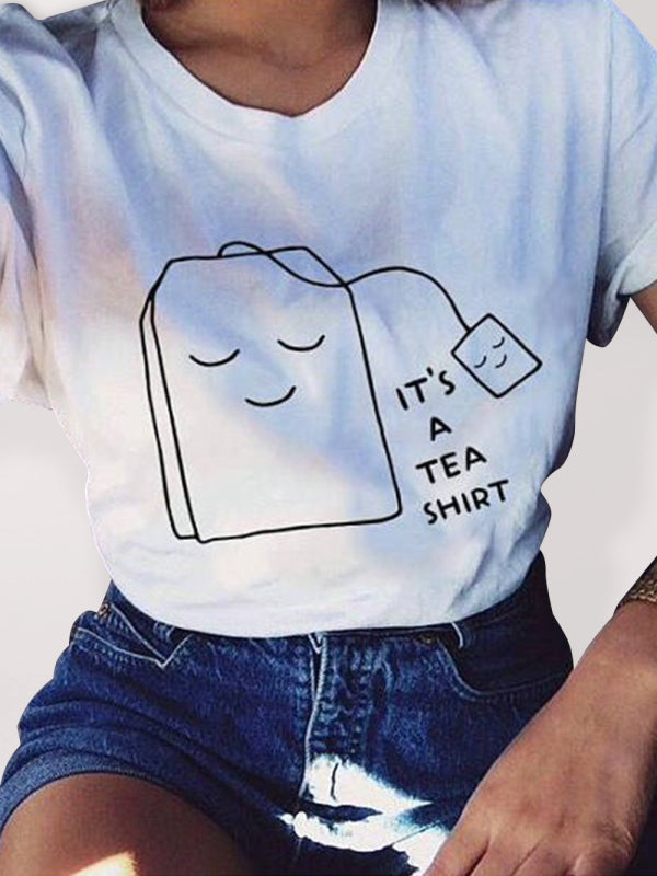 Women's Graphic Tea Bag Smiling Face T-shirt Top
