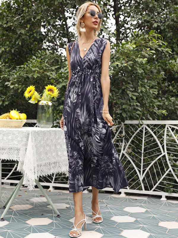 Women's Floral Print Twist Front Sleeveless Midi Dress