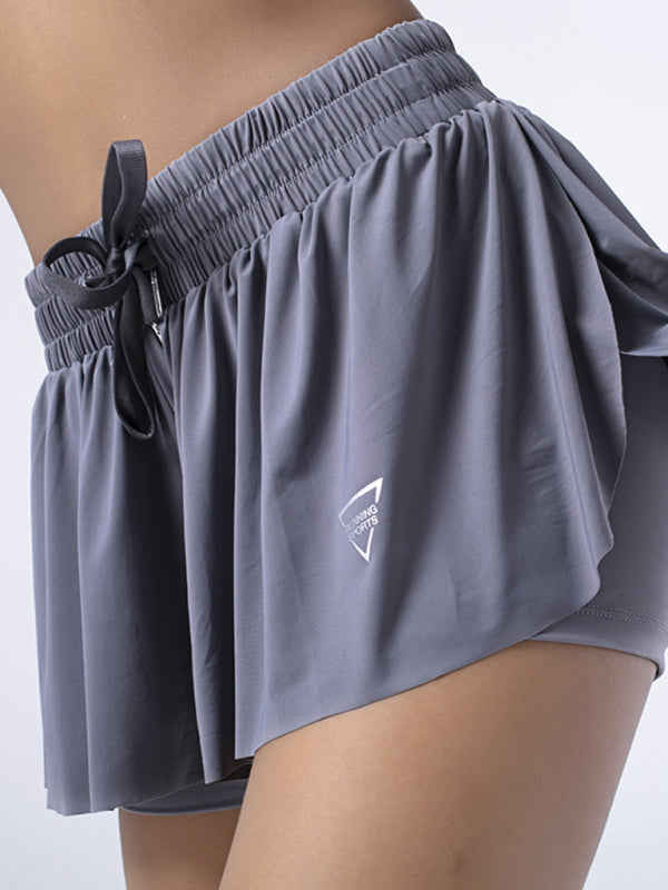 Women's solid Color Running Speed Wick 2-in-1 Drawstring Shorts