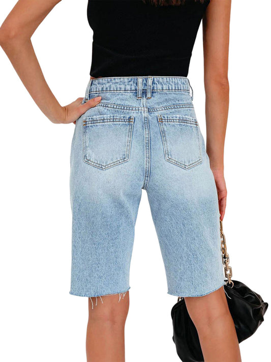 Women's Casual Stretch Ripped Denim Cropped Pants