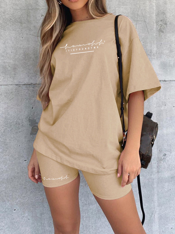 Women's Solid Color Double Dry T-shirt And Matching Shorts