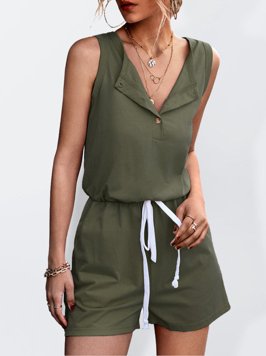 Women's Solid Color Sleeveless Button-up Romper