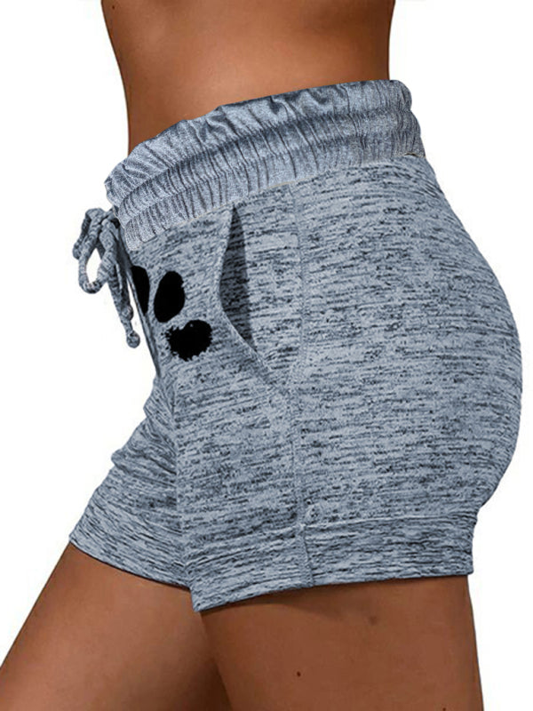 Women's printed bottoming quick-drying shorts yoga pants casual sports waist elastic shorts