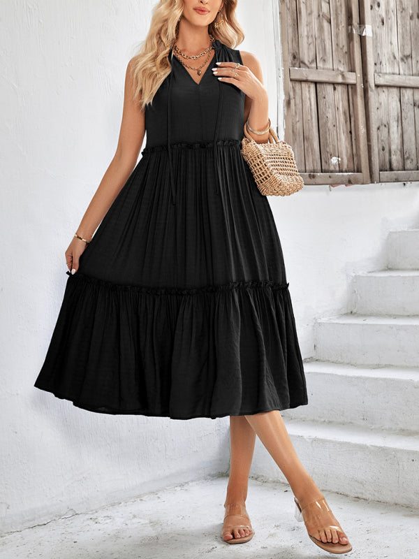Women's Solid Color Casual V-Neck Sleeveless Loose Dress
