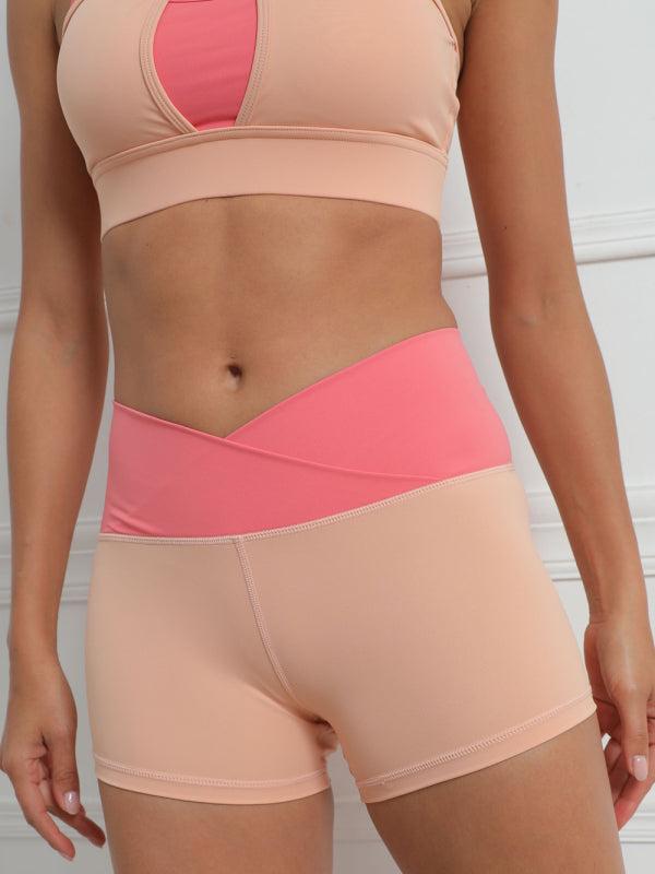 Contrasting color panel fitness sports yoga shorts