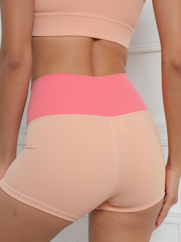 Contrasting color panel fitness sports yoga shorts