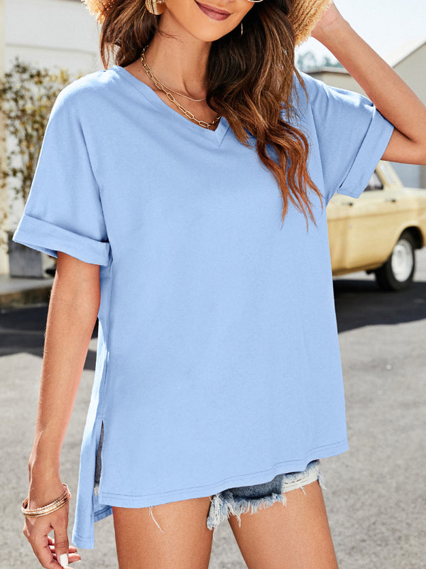 Women's Solid Color V-neck Shirt Top
