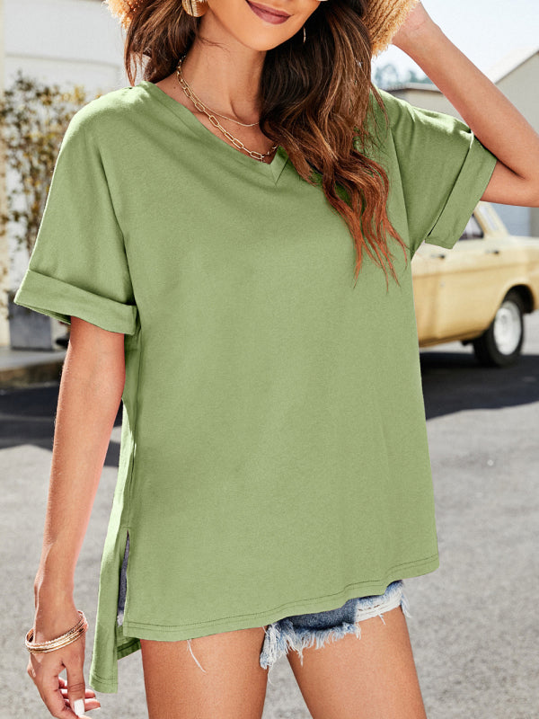 Women's Solid Color V-neck Shirt Top