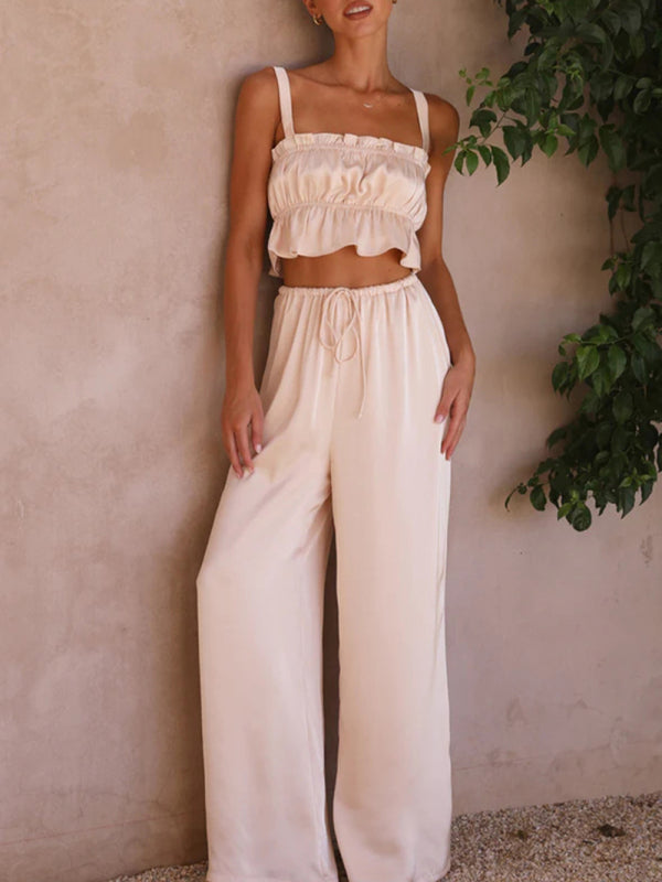 Spring and summer women's clothing, one-neck suspenders, wide-leg pants, fashion suit